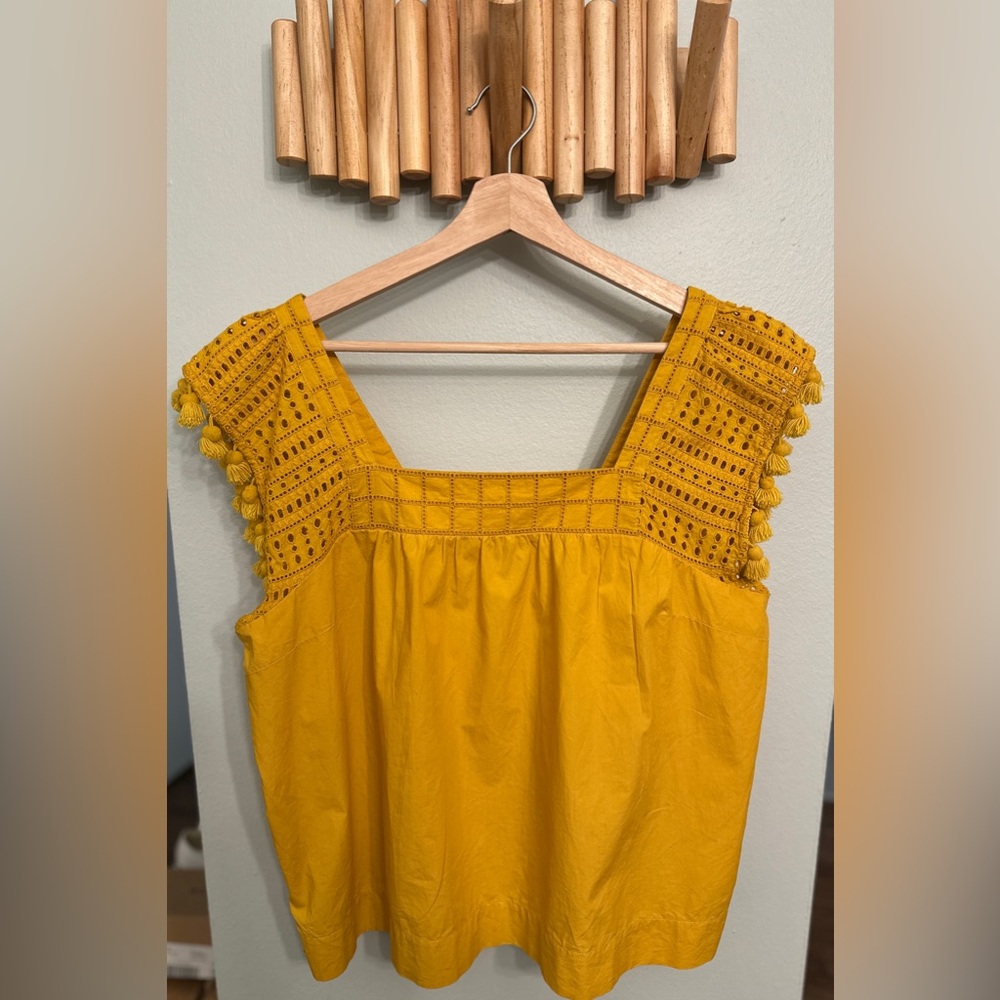 J. Crew Gold Tassel Sleeve Crochet Blouse